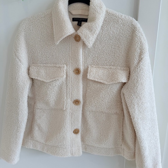 Banana Republic Cropped Cream Teddy Sherpa Jacket Women's Petite Medium - Picture 5 of 9